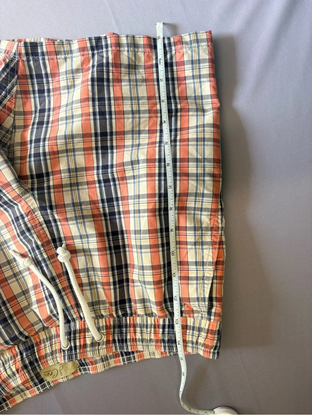 J. Crew Plaid Swim Trunks in Coral, Navy & Cream
